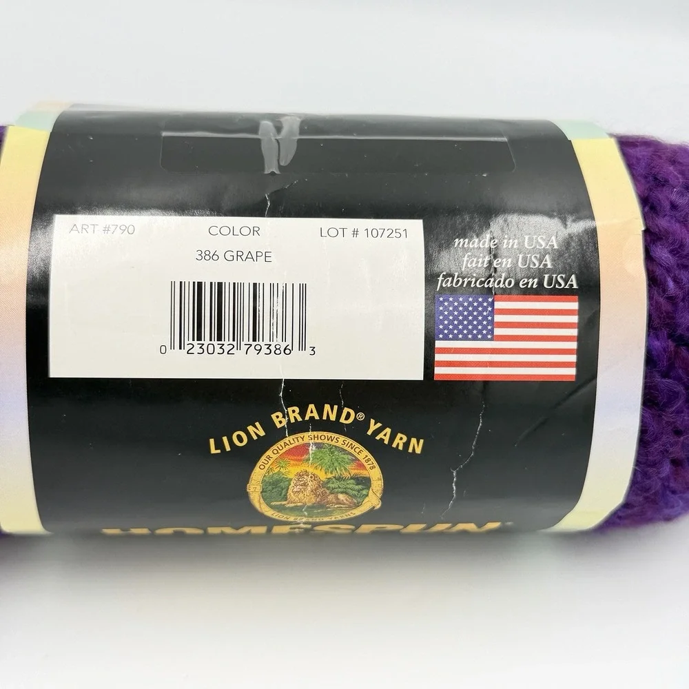 Lion Brand Homespun Yarn Grape 386 Purple Bulky 5 Textured 6 oz 185 Yards USA